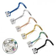 Пирсинг носа улитка 0,8 мм, круглый циркон 2 мм, ЗОЛОТО ТИТАНОВОЕ покр. CRISTAL