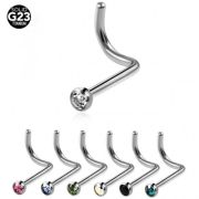 Пирсинг носа улитка 0,8 мм с кристаллом 2 мм (СИНЕ-Зел)серебро