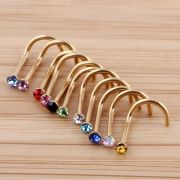 Пирсинг носа улитка 0,8 мм с кристаллом 2 мм под ЗОЛОТО (АССОРТИ)