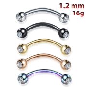 Микробанан-пирсинг  Брови изгиб с ( 2 - мя камнями )  9мм-3мм  (Золото)