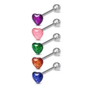 Штанга серебро  СЕРДЦЕ с блестками