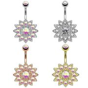 Пирсинг пупка ЦВЕТОК с кристаллами