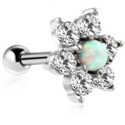 Микроштанга ( Цветок  с опалом и цирконами ) Серебро