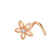 Пирсинг носа улитка 0,8 мм с кристаллами ( ЦВЕТОК ) Золото