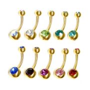 Пирсинг пупка с двумя камнями ЗОЛОТО 8-10мм (Св.-Зеленый)