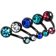 Пирсинг пупка с двумя камнями ЧЕРНОЕ Титановое покр. (Розовый)