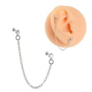 Микроштанга (Цирконы КРУГ и ЗВЕЗДЫ ) для 2х проколов  Серебро